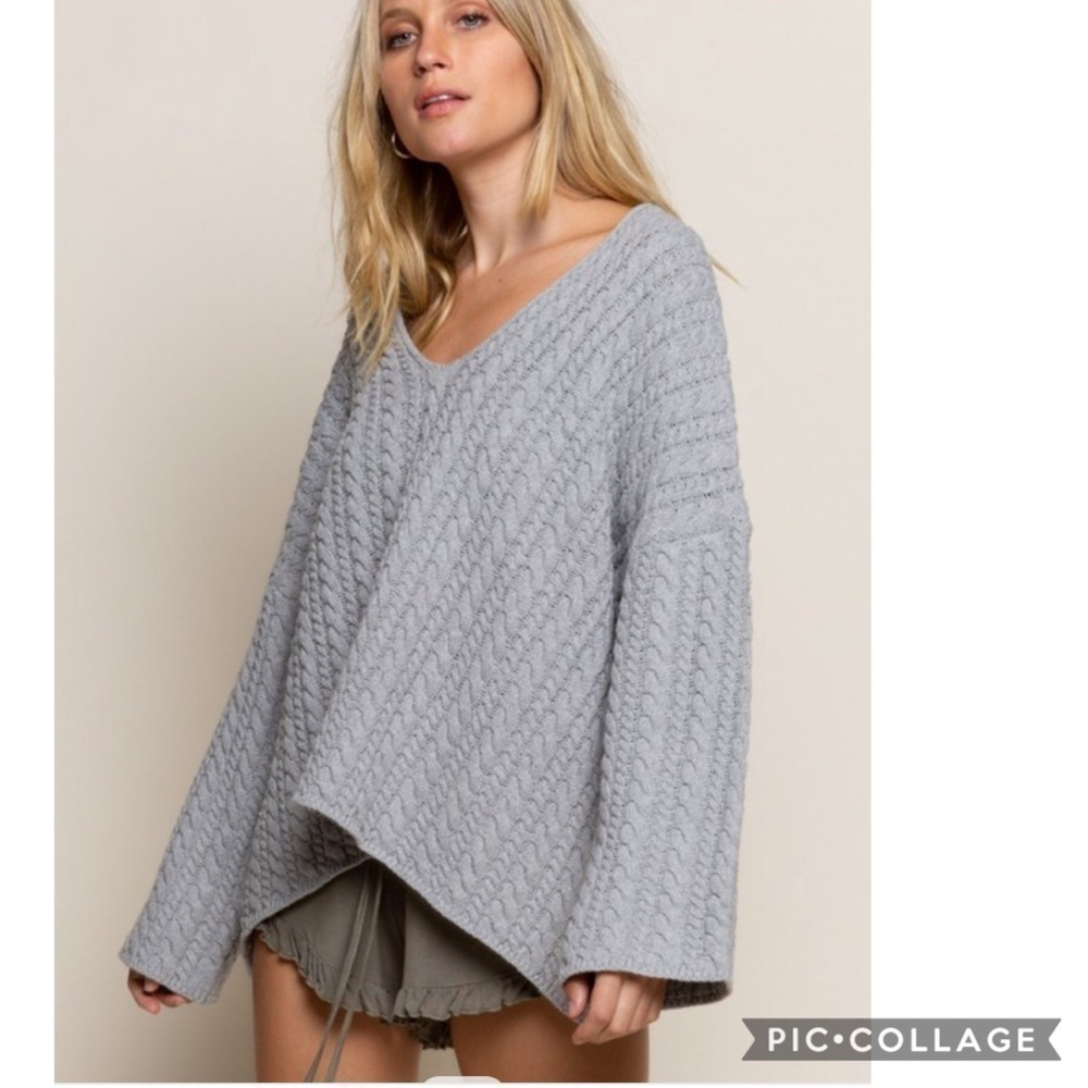 SALE!! Beautiful Heather Gray Cable Sweater - Picture 6 of 7